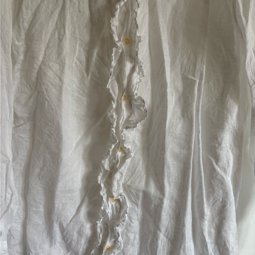 CP Shades White Ruffle-Trim Button Front long Shirt - Picture 5 of 7